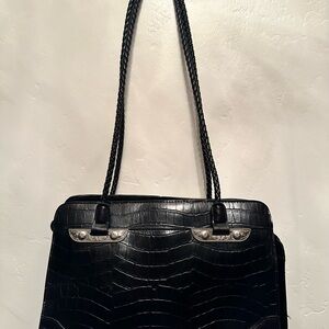 Bueno Black Crocodile-Embossed Leather Shoulder Bag
